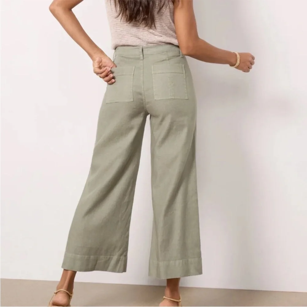 EVEREVE Joelle Wide Leg Pant Size 27 Linen/Lyocell Light Olive - Picture 2 of 16